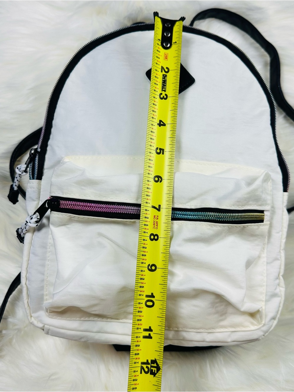 Claire's White Backpack with Black Trim and Multicolor Zipper - Picture 5 of 6